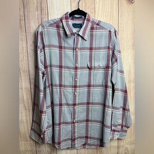Vintage Levi's Men's Casual Gray and Red Plaid Shirt